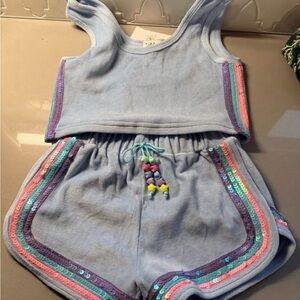 Lola + The Boys Light Blue Kids Matching Set with Rainbow Accents